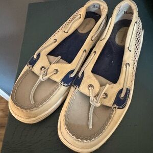 Bass Boat Shoes Tan and Navy Flats